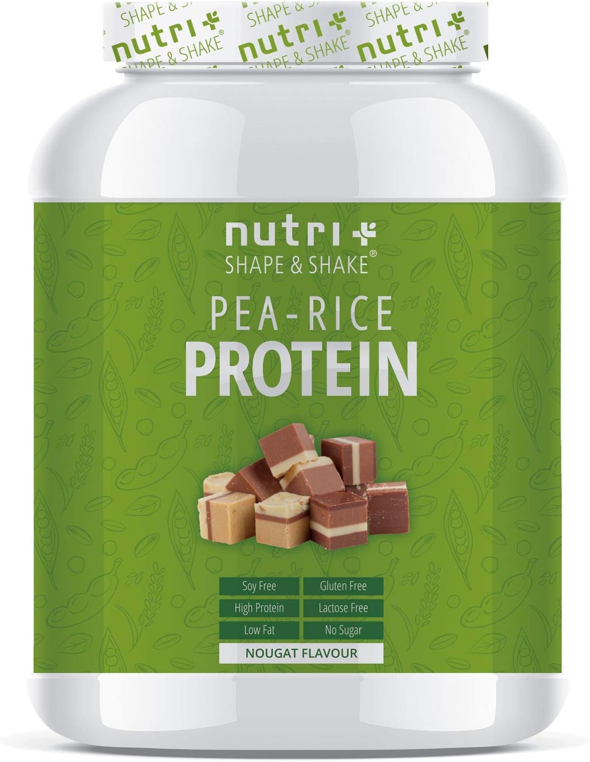 Plant Protein Powder Soy free Pea Rice Nougat 1kg VEGANES EIWEIßPULVER sojafrei