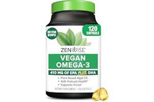 Zenwise Health Vegan Omega 3 Supplement - Burpless Omega 3 Supplement with DHA, EPA & DPA Fatty Acids for Immune Health - Fish Oil Alternative from Sustainably Sourced Marine Algae Oil - 120 Softgels