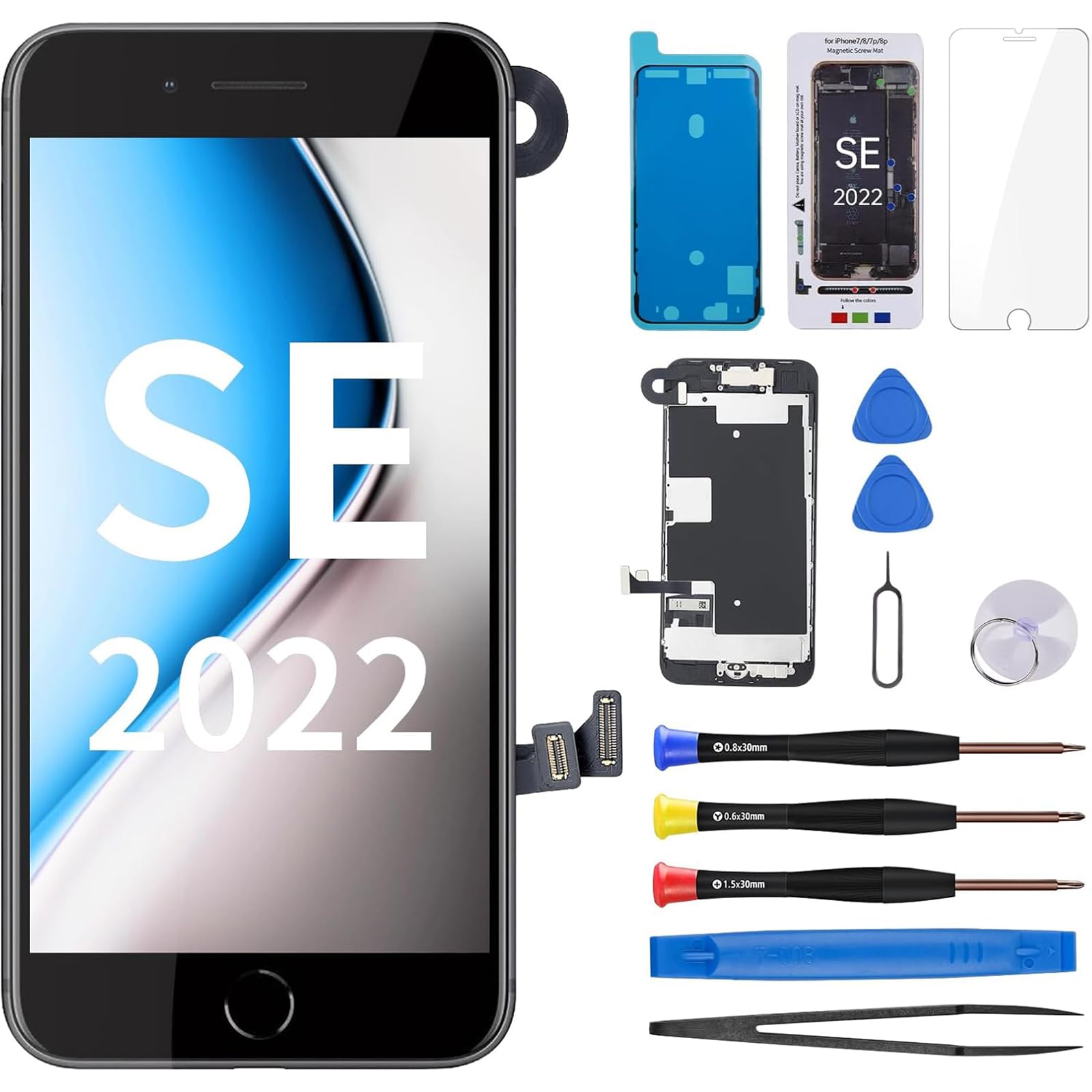 Photo 1 of CYKJGS for iPhone SE 3rd / 2nd Generation and for iPhone 8 Screen Replacement with Home Button SE3 LCD Display 4.7 Inch SE 2022 3D Touch Digitizer with Front Camera Earpiece Full Repair Tools Kit