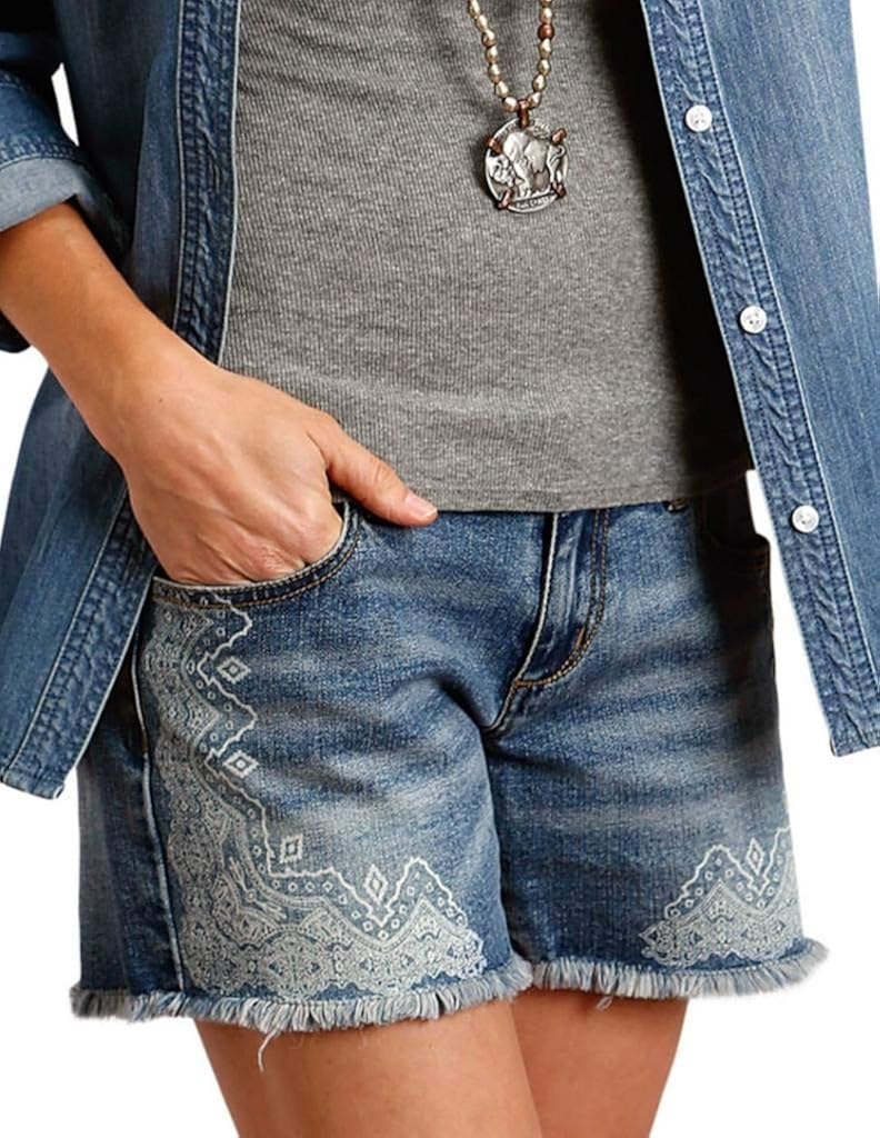 medium wash denim shorts