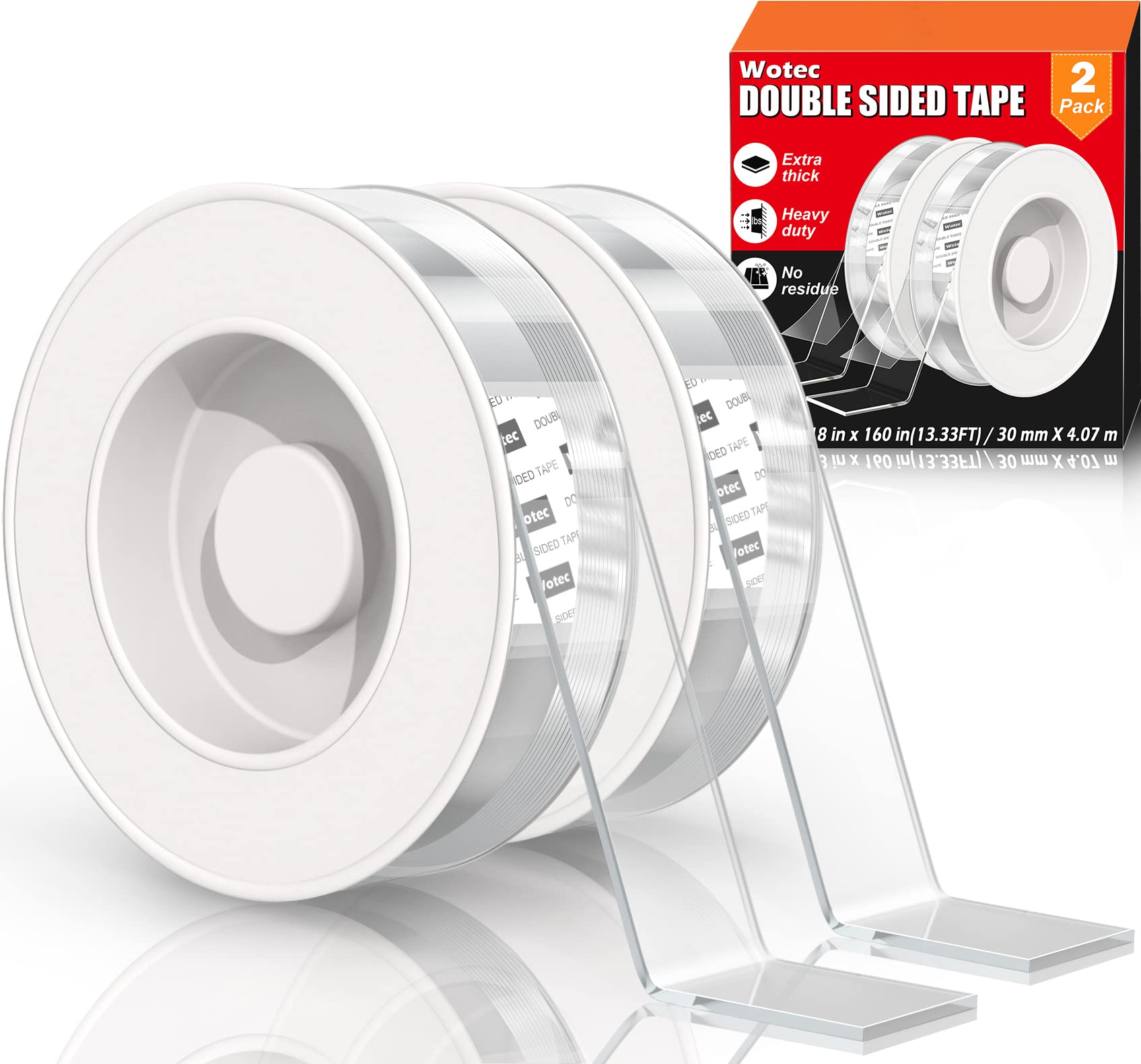 Photo 1 of 2 Pack Extra Large Double Sided Tape Heavy Duty Removable 1.18 Inch x 160 Inch, Clear & Tough Nano Tape, Multipurpose Mounting Tape Picture Hanging Strips Adhesive for Poster Carpet
