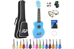 Amdini 21 inch Soprano Ukulele Basswood Acoustic Mini Guitar for Beginner Starter with Case Strap Tuner Picks Strings Primary Tutorial
