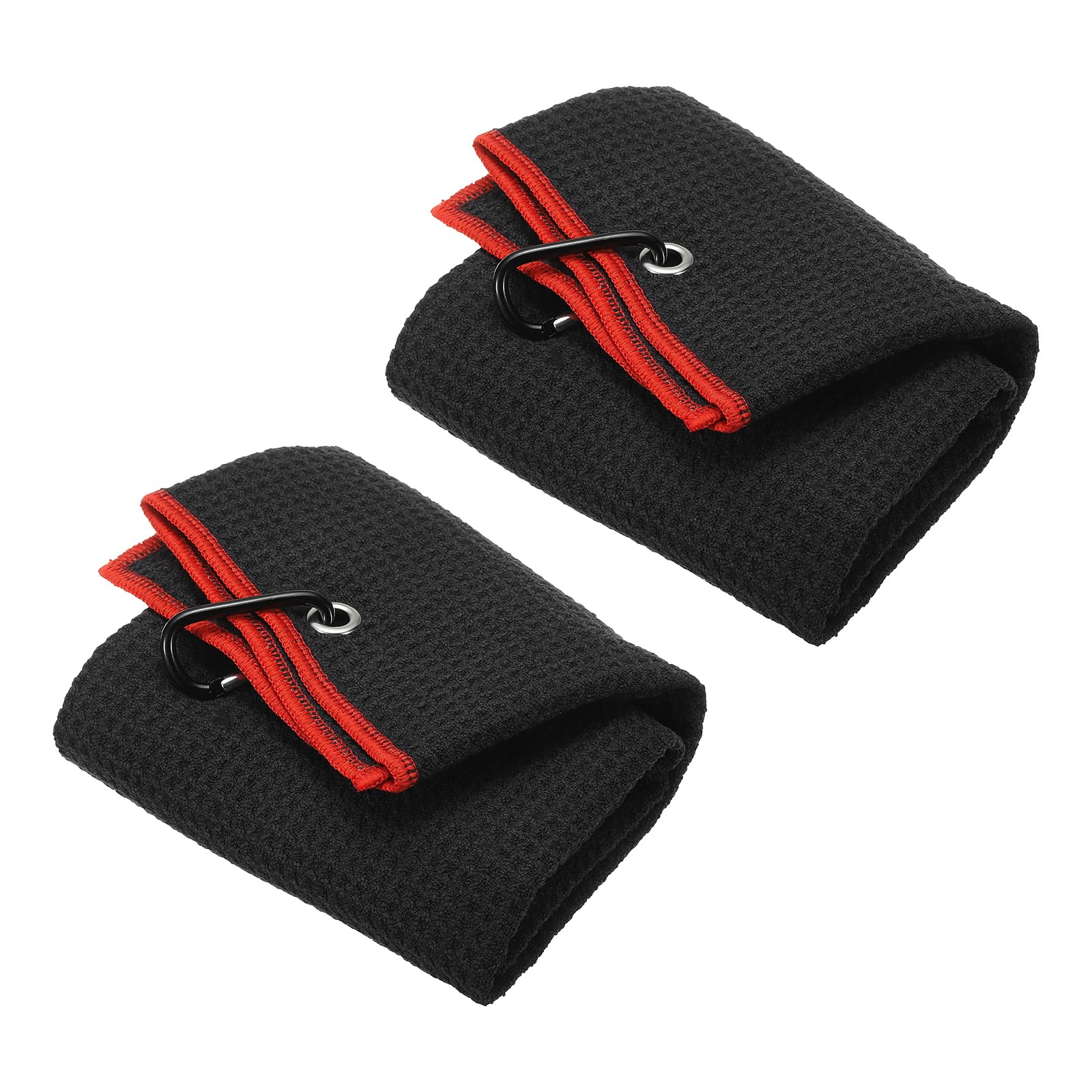 PATIKIL 20"x16" Tri-fold Golf Towel, 2 Pack Microfiber Waffle Pattern Towels Absorption Soft Towel with Aluminum Clip for Golf Bags and Club, Black