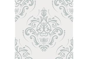 VaryFloral Gray Damask Peel and Stick Wallpaper Sliver Victorian Classical Damask Wallpaper for Bedroom Living Room Grey Text