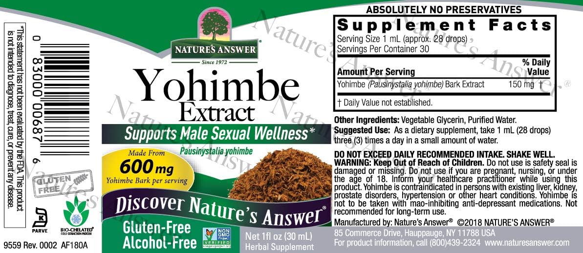 Nature's Answer Yohimbe Bark | Supports Male Sexual Health & Circulation | Promotes Excercise Performance | Gluten-Free, Alcohol-Free, Non-GMO & Kosher Certified 1oz: Health & Personal Care