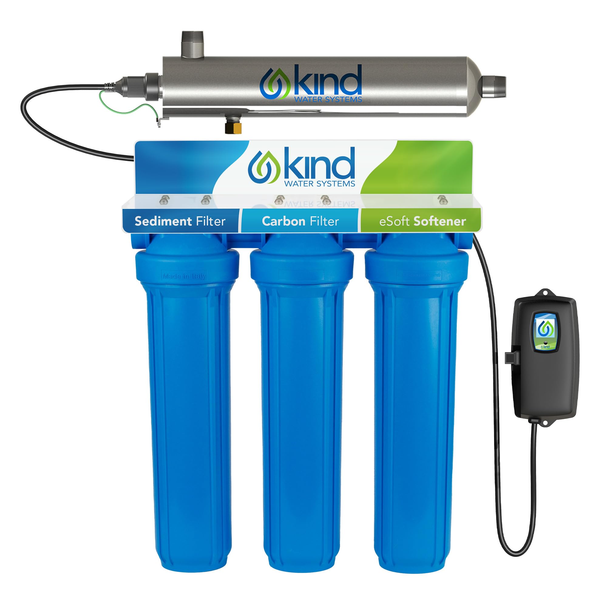 Photo 1 of Kind Water Systems Whole House Salt-Free Water Softener and Filter Combo - High Performing Coconut Shell Carbon Block Filtration - for Homes with Up to 5 Bathrooms - Easy Installation with UV Light