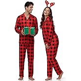 Hillban Couples Matching Christmas Pajamas Sets Family Buffalo Black Plaid Pajamas Long Sleeve Button for Adult Youth