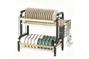 Kitchen Counter Dish Drying Rack 2/3 Tier Drain Rack with Removable Drain Tray, Carbon Steel Dish Strainers with Large Capaci
