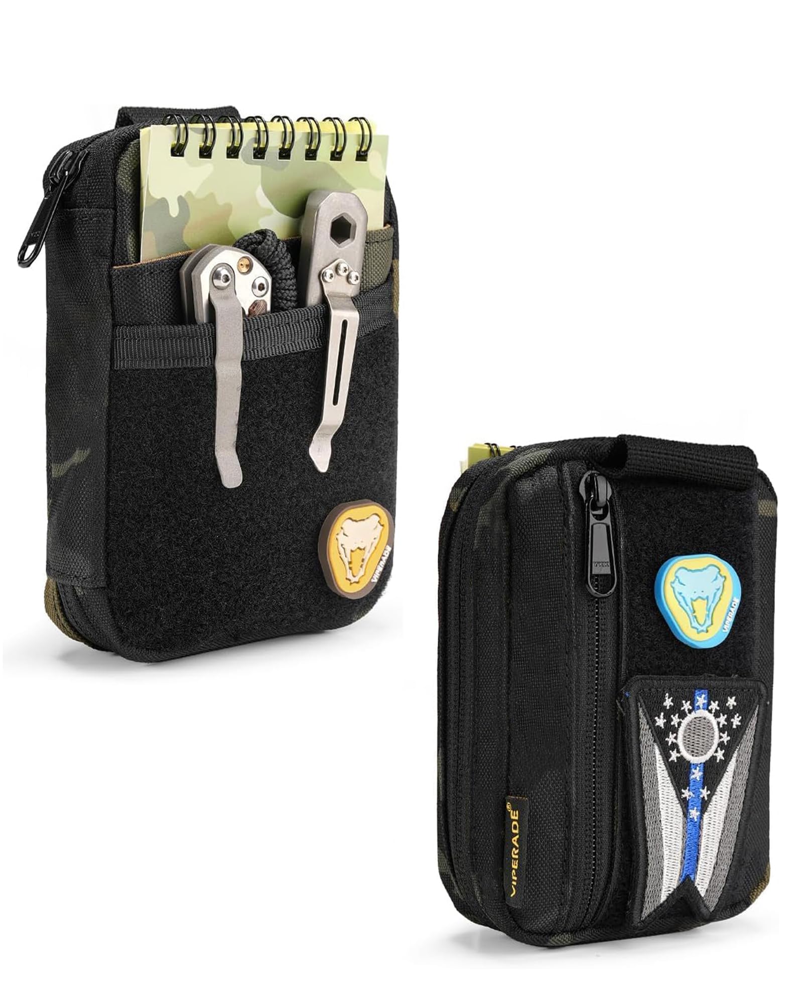 VIPERADE VE26 EDC Pouch Organiser with 11 Compartments, Small Tool Pouch with DIY Patches Area, Micro EDC Pocket Organiser for Mutitools