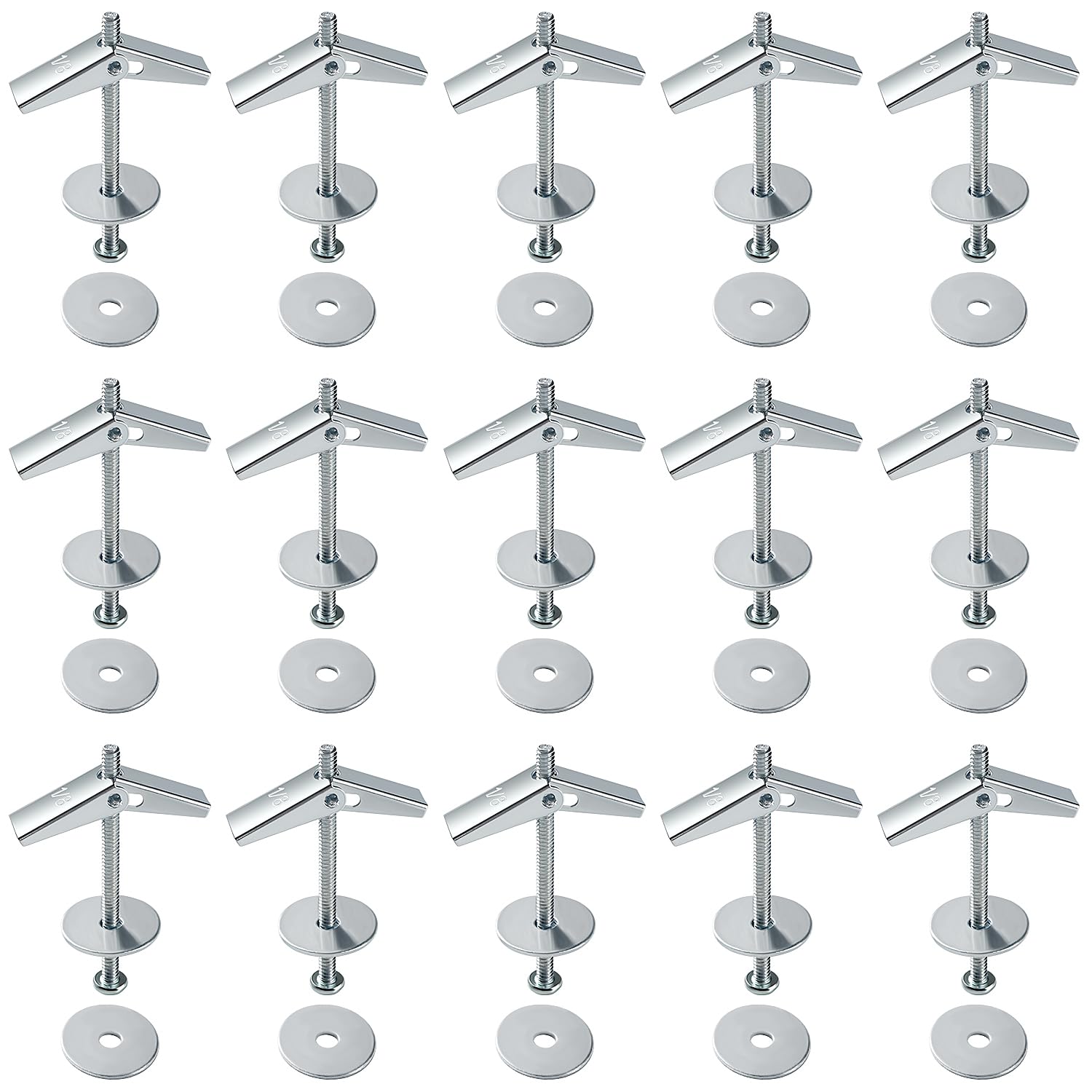 Lyeteung 15 Sets 1/8 Inch Spring Toggle Fixings, Wing Spring Toggle Bolt, Toggle Bolt and Wing Nut Assortment Kit, with Washers, for Plasterboard, Cavity Wall, Fibreboard