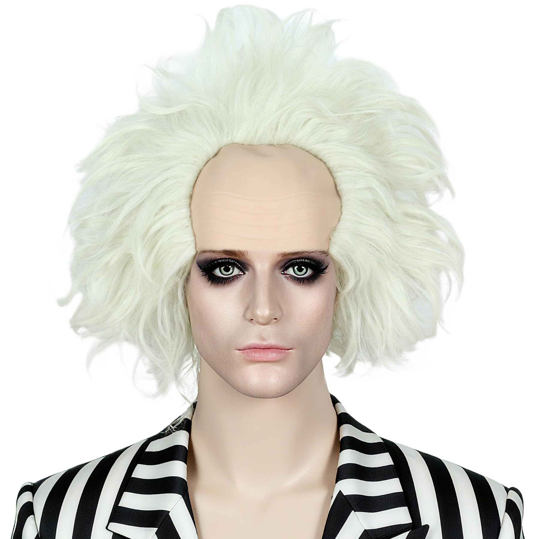 Linfairy Unisex Short Bald Wig Halloween Costume Wig for Adult Sliver+Light Green