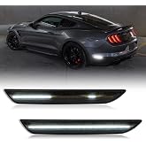 Aexploer LED Side Marker Lights Compatible with Mustang S550 GT 2015-2023,Rear Dynamic Side Markers Lamps Lights Assembly Smoked Lens White Light