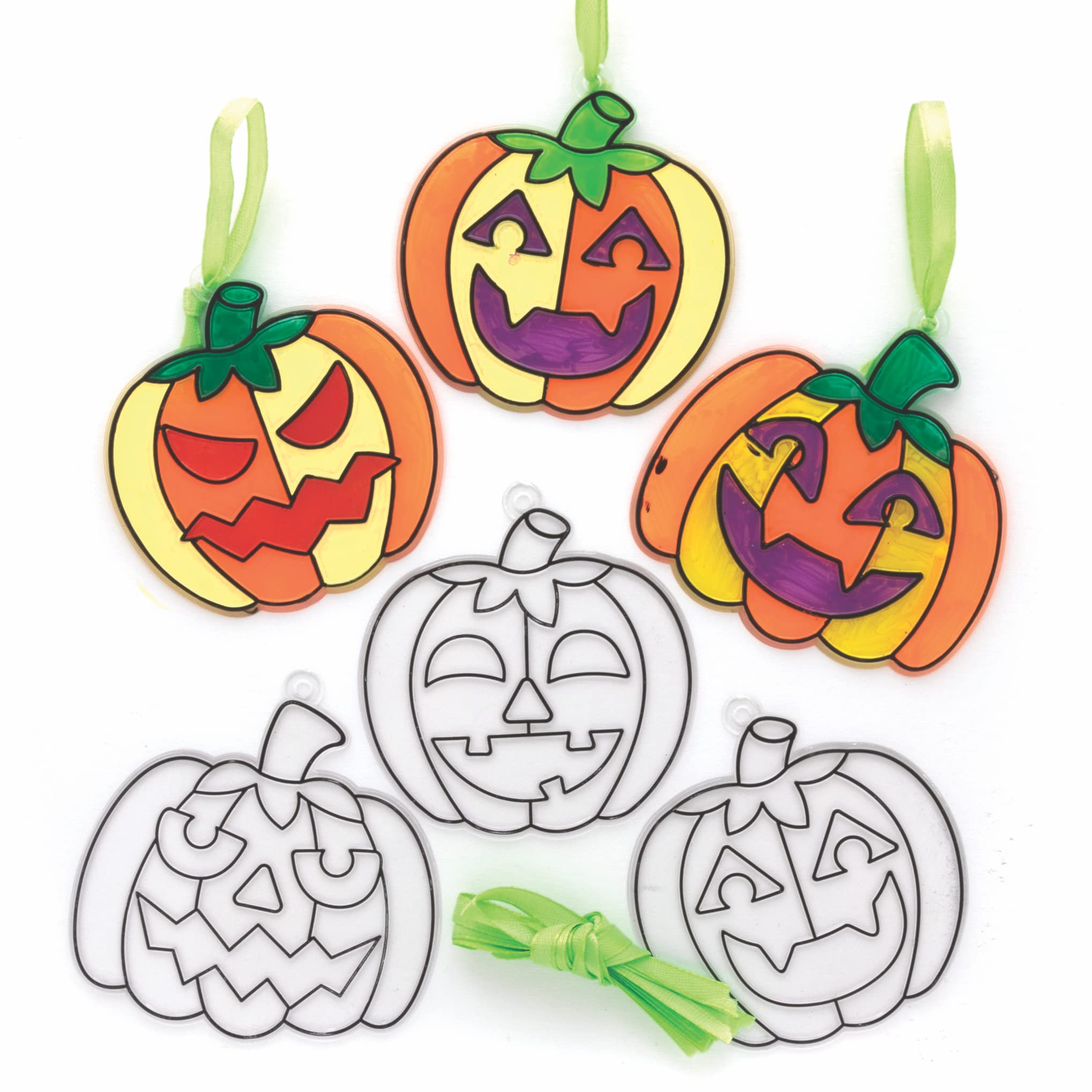 Baker Ross FE751 Pumpkin Suncatcher Decorations - Pack of 10, Suncatchers for Kids to Decorate and Display, Make Your Own Garden Decorations