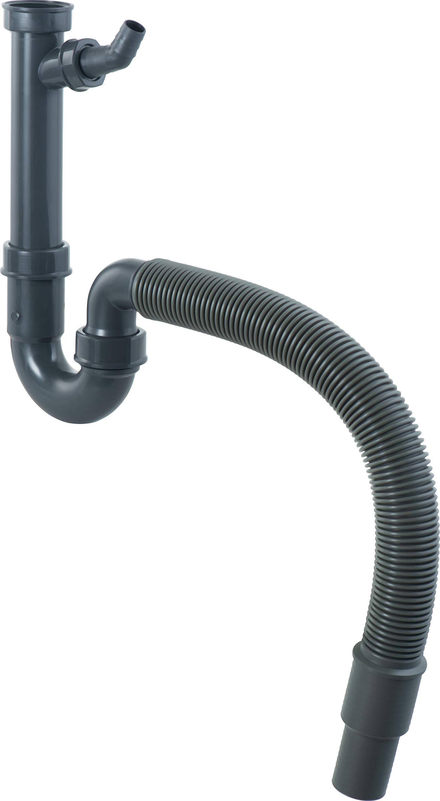 Cornat T353304R Pipe Odour Trap for Sink 1 1/2 Inch with Flexible Outlet Pipe and Device Connection Made from Recycled Plastic Recycled Packaging Grey
