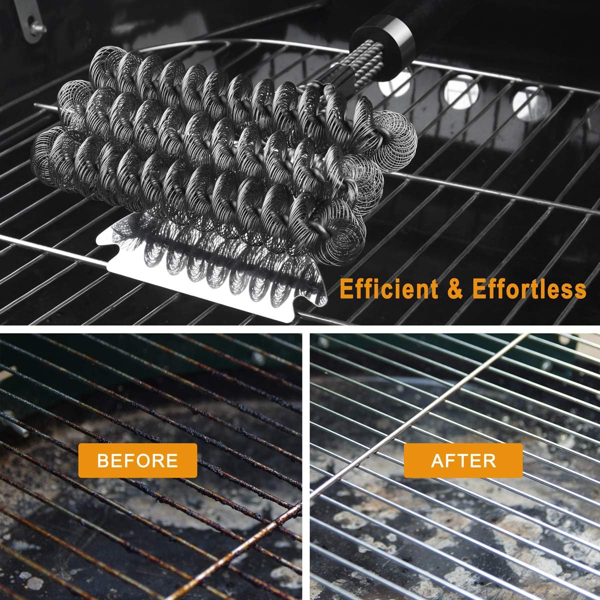 grilljoy 18in Grill Cleaning Brush Bristle Free - Safe BBQ Cleaning Grill Brush with Extra Wide Scraper for Gas/Charcoal Porcelain/Ceramic/Iron/Steel Grill Grates- Ideal BBQ Grill Accessories: Home & Kitchen