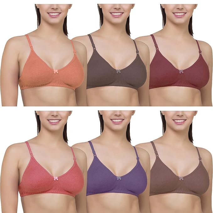 Women Cotton Non Padded Non-Wired Regular Bra (Pack of 6)