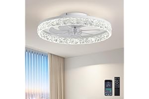 AQUBT Ceiling Fans with Lights and Remote, 20" Low Profile Ceiling Fan with Light, 3000-6500K Bladeless LED Fan Light, Stepless Color Temperature Change and 6 Speeds - White