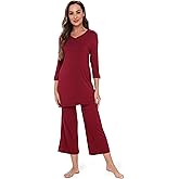 GYS Bamboo Viscose Capri Pajamas for Women Set, 3/4 Sleeve Long Shirts and Capri Pants Lounge Sets, Soft Sleepwear PJs Set