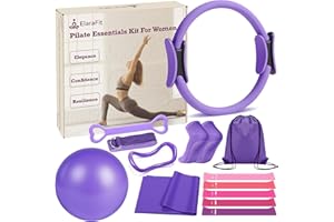 ElaraFit Home Pilates Kit for Women Pilates Equipment Ring and Ball Set Magic Circle Hoop with 5 Resistance Bands Compact Toning Fitness Essentials Starter Set Accessories