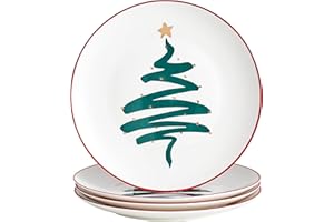Swuut Christmas Holiday Bone China Dinner Plates - Dessert Plates - Salad Plates Set of 4,Dishwasher Safe (Tree, 8 inch)
