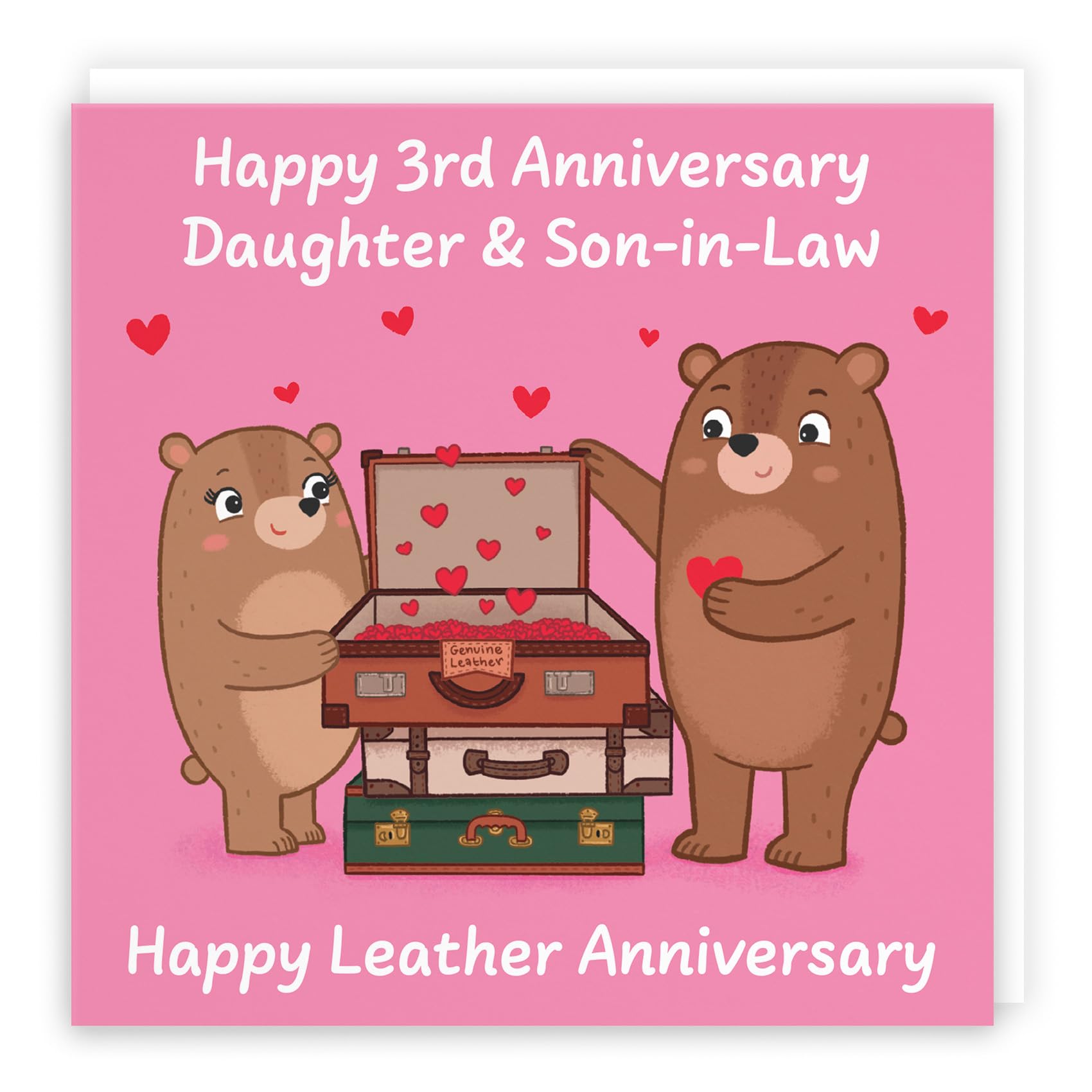 Hunts England - Daughter And Son In Law 3rd Anniversary Card - Leather Anniversary - Third Anniversary - 3 Years - Cute Fun Bears Card For Daughter & Son-in-Law - Love Story Collection