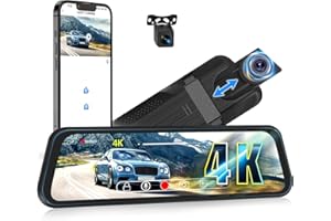 CAMECHO WIFI 4K Rear View Mirror Camera, 9.66" Full Touch Screen Mirror Dash Cam Front and Rear, 1080P Backup Camera with G-S