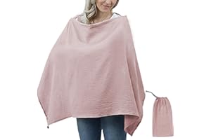 GOWPUG Muslin Nursing Cover for Breastfeeding Breathable 100% Cotton Breastfeeding Cover up with Rigid Hoop for Mother Arch Neckline Nursing Apron Multi-use Car Seat Canopy with Muslin Storage Bag(Pink)