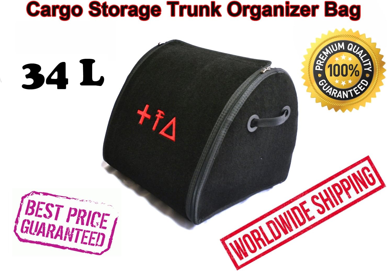 Car Cargo Storage Trunk Organizer 34L Auto Boot Folded Bag Premium Quality Durable First Aid Emergency Kit Box Cargo Tray Universal Vehicle Fit Honda Civic Accord Jazz Prelude CR-V HR-V Legend CR-Z