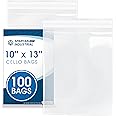 Spartan Industrial - 10" X 13" (100 Count) Crystal Clear Resealable Cello Poly Bags for Packaging, Clothing & T Shirts - Self Seal & Reinforced