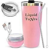 Liquid TuNes Stainless Steel Tumbler with Wireless Music Speaker, 20 oz Tumbler with Double-Wall Vacuum Insulation and Detachable Speaker (Pink)