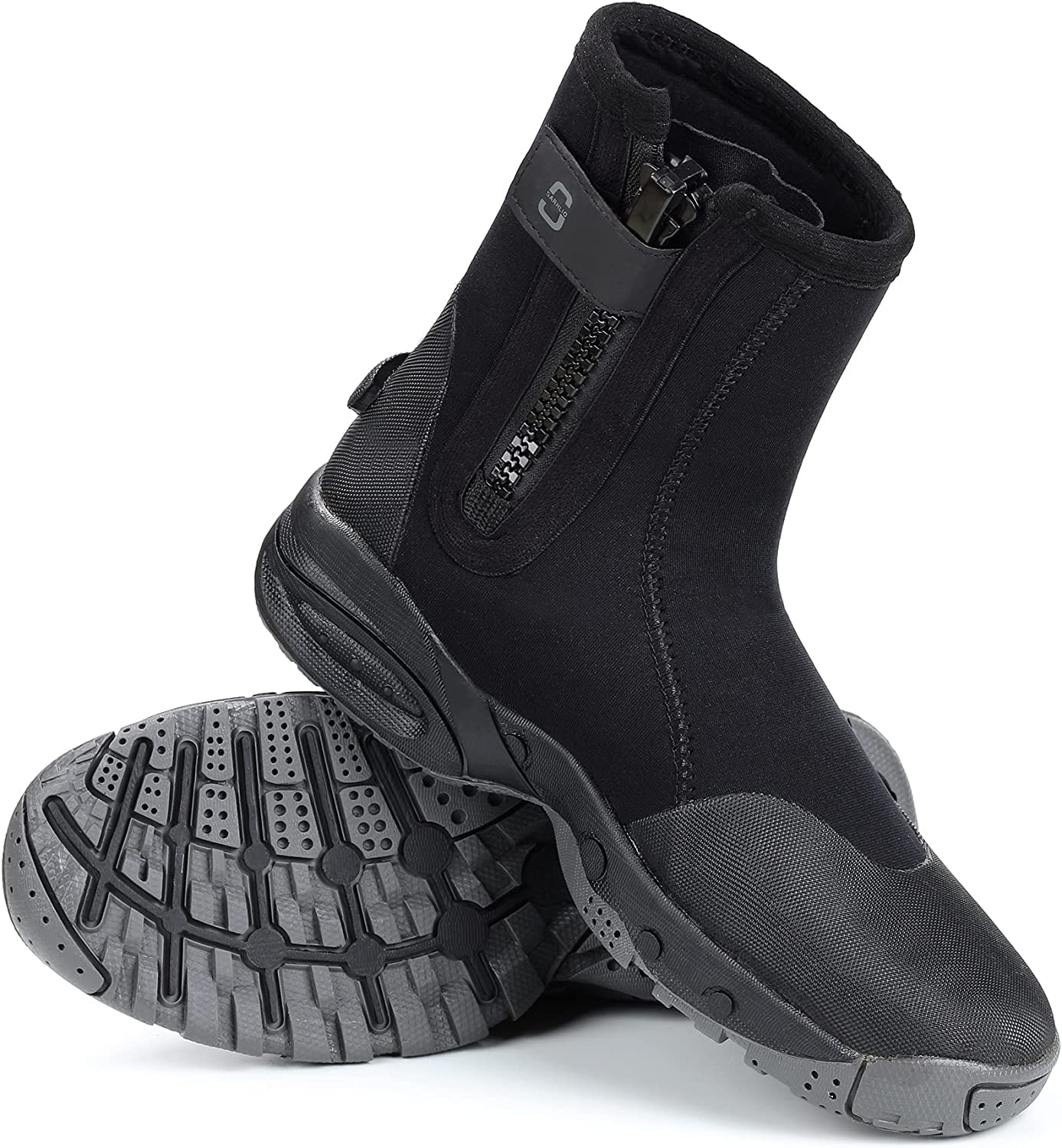 Photo 1 of SARHLIO Neoprene Dive Boots 5mm Tall Zippered with Anti-Slip Rubber Sole Wetsuit Boots for Water Sports Scuba Diving Snorkeling (M13W14)
