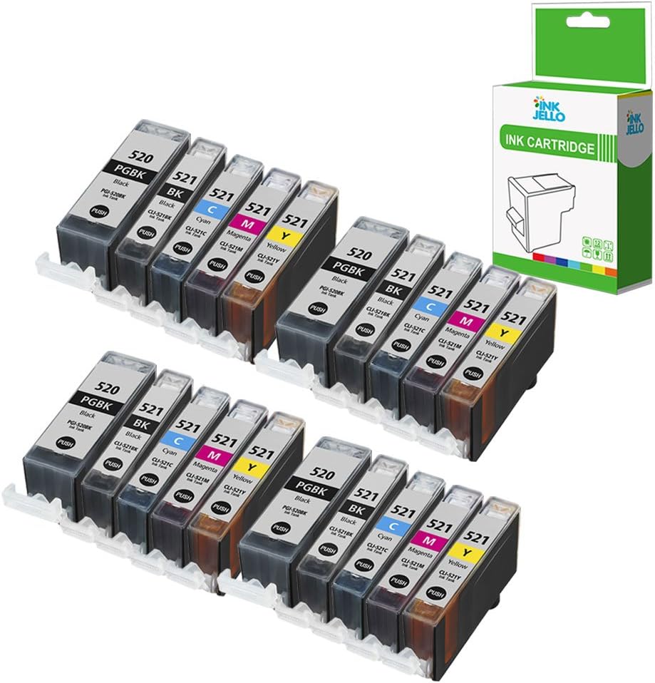 InkJello Ink Cartridge for Printer Compatible With Canon Pixma iP3600 iP4600 iP4700 MP540 MP550 MP560 MP620 MP630 MP640 MP980 MP990 MX860 MX870 PGI-520/CLI-521 (BK