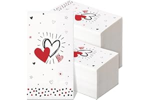 JINEI 200 Pcs Valentine's Day Guest Paper Hand Towels for Bathroom Disposable Napkins Heart Decorative Napkins Dinner Beverage 2 Ply Cocktail for Holiday Wedding Anniversary Party (Lovely Style)