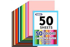 TUXIYA 50 Sheets 8.5" X 11" Colored Cardstock, 50 Assorted Colors Construction Paper Card Stock Printer Paper for Printing, Card Making, DIY Crafts, Kids School Supplies,Party Decorations (180 GSM)