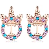 TRWWELL Unicorns Hypoallergenic Stud Earrings CZ Initial Letter Stud Earrings Unicorns Jewelry Gifts for Girls 3 years old +