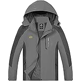 TEZO Mens Rain Jacket Waterproof with Hooded Hiking Coat Lightweight Windbreaker