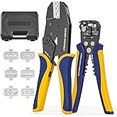 haisstronica 6 in 1 Crimping Tool Kit and Wire Stripper, Ratcheting Wire Crimper with 6 PCS Interchangeable Dies for Heat Shr