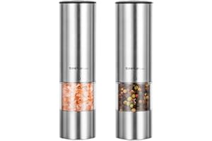SIMPLETASTE Electric Salt and Pepper Grinder Set, Automatic One Handed,Stainless Grinders with Lights and Adjustable Coarseness,Battery Operated