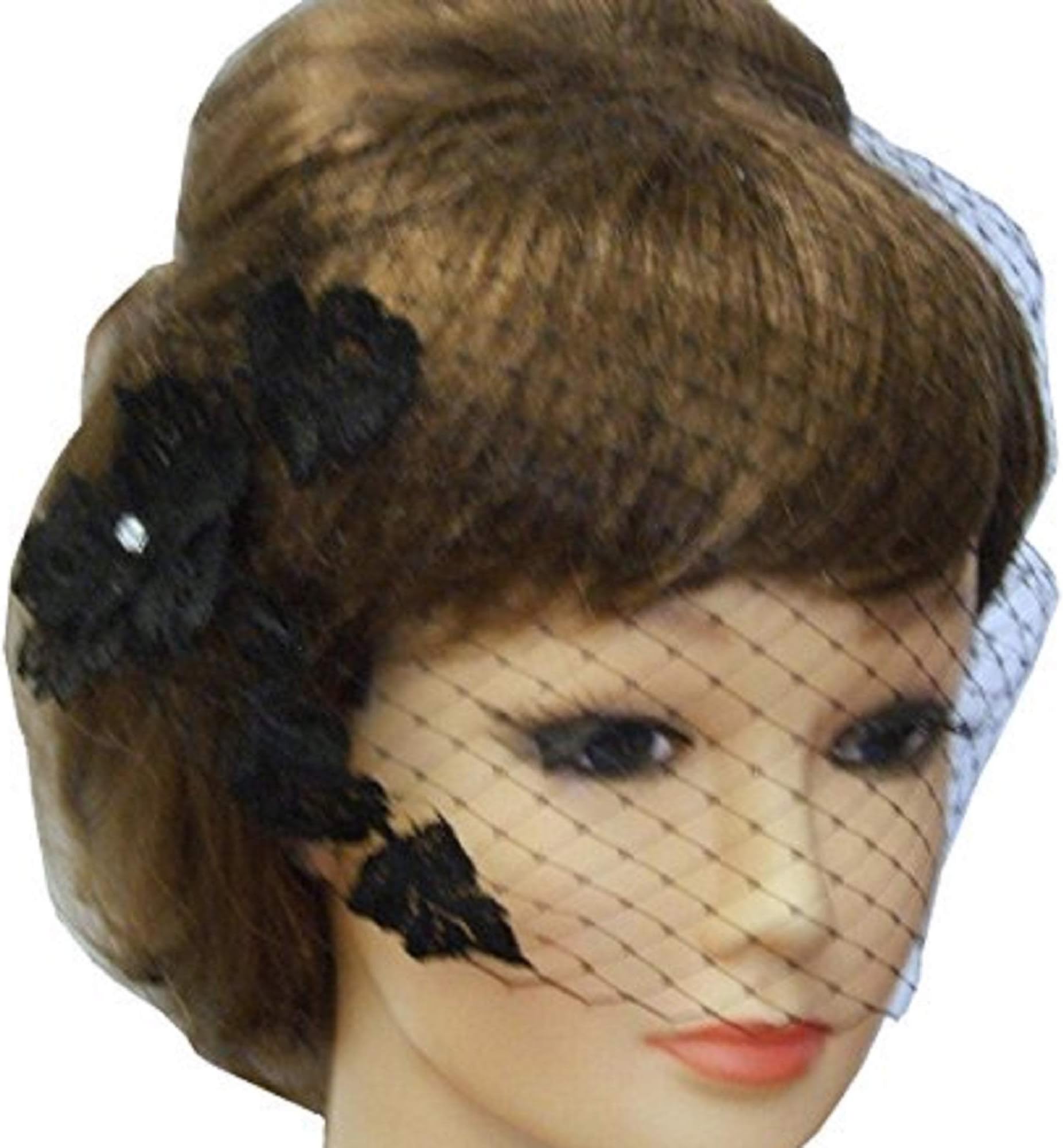 Birdcage veil Wedding Bridal hairpiece black Vintage inspired bridal accessory black Busher veil w lace fascinator,crystal Rhinestone,pearl (plain veil)