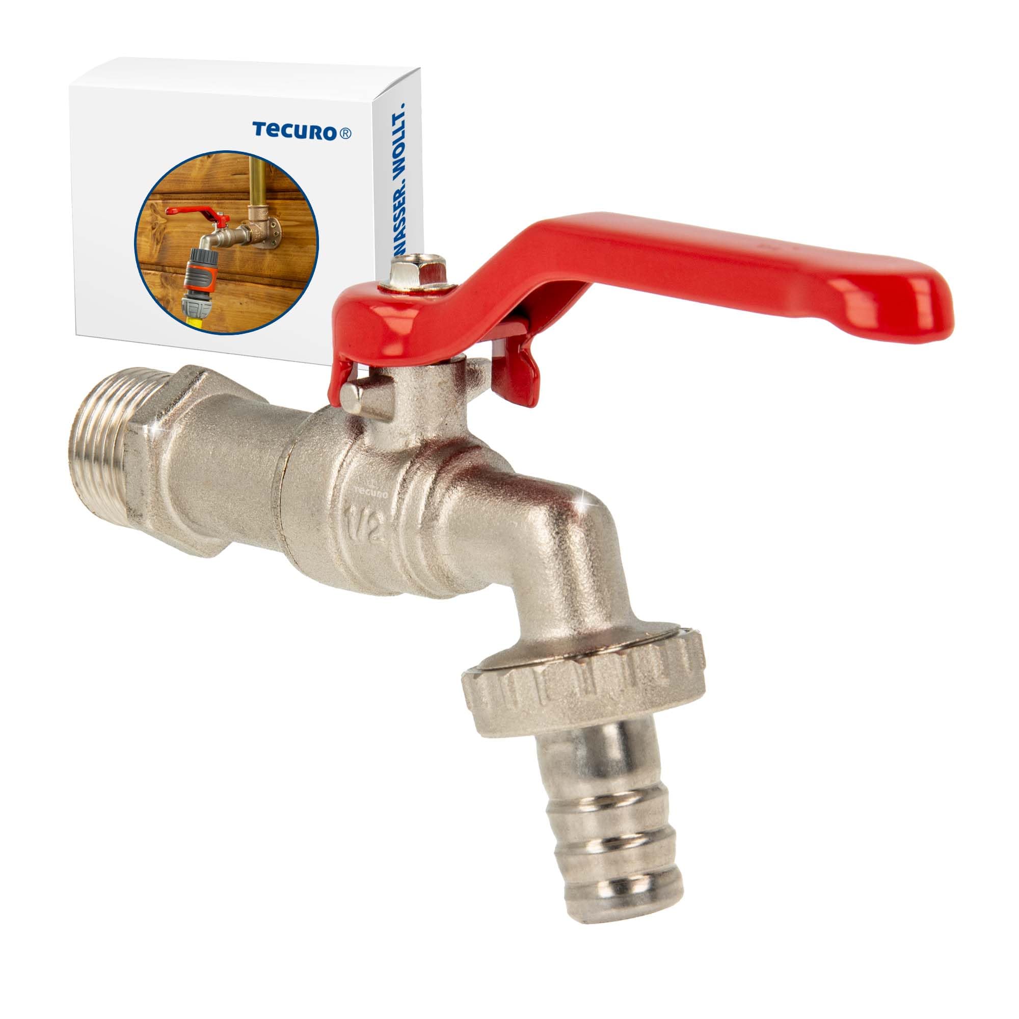 Ball Drain Valve Tap 1/2 Inch Red Handle Nickel-plated Brass