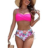 SHEKINI Women's Bikini Set Twist Front Strapless Bandeau Swimsuit Top with Side Tie Bathing Suit Bottom