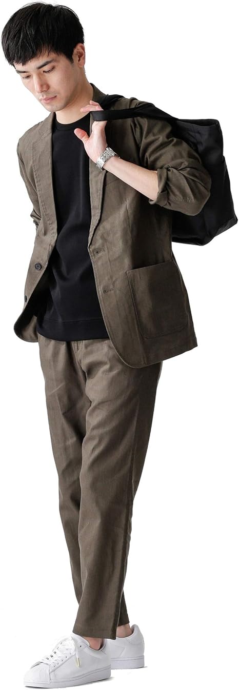 Amazon ナノユニバース Web限定 イル ビリキーノ リネン ストレッチ セットアップ メンズ L カーキ Nano Universe コート ジャケット 通販