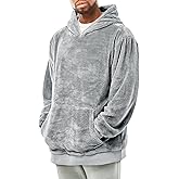 Runcati Mens Fuzzy Sherpa Pullover Hoodie Sweatshirts Long Sleeve Kangaroo Pocket Winter Fall Outwear Hooded