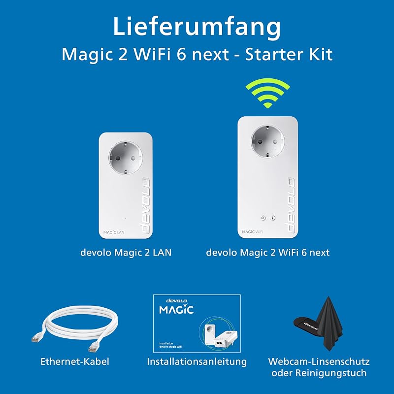 Magic 2 WiFi 6 Next Starter Kit, WLAN Powerline Adapter, bis zu 3.000 Mbit/s über Wi-Fi 6, Mesh WLAN Steckdose, 2X Gigabit LAN, weiß