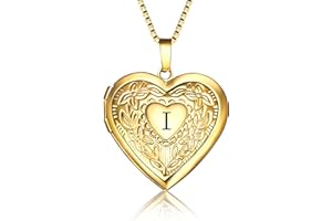 GOKING Love Heart Locket Necklace That Holds Pictures, Initial Alphabet A-Z Photo Lockets
