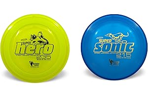 Hero Disc USA Superhero 235 and Super Sonic 215 K9 Candy Plastic Dog Frisbee, Outdoor Dog Toy and Pet Frisbee, Puncture Resistant Dog Flying Disc Pack of 2