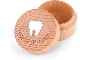 Baby Tooth Fairy Pillow Box, 3D Carved Wooden Keepsake Storage Box for Lost First Teeth for Boys & Girls Kids Dental Care Sou