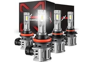 Laxmas 9005/HB3 H11/H8/H9 Powersports Bulbs for ATV/UTV, 36000LM 600% Super Brightness, 6500K Cool White, Plug and Play, Wireless Mini Size Powersports Bulbs for ATV/UTV with Cooling Fan, Pack of 4