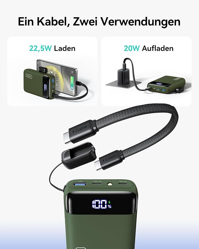 20000mAh Power Bank, Klein 22.5W Schnellladung Externe Handyakkus