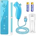 YOVONAZE Compatible with Nintendo Wii Controller, Wii Remote with Nunchuck and Nunchuck Controller with Silicone Case and Wrist Strap for Wii and Wii U, Included 2 AA Batteries (Blue)